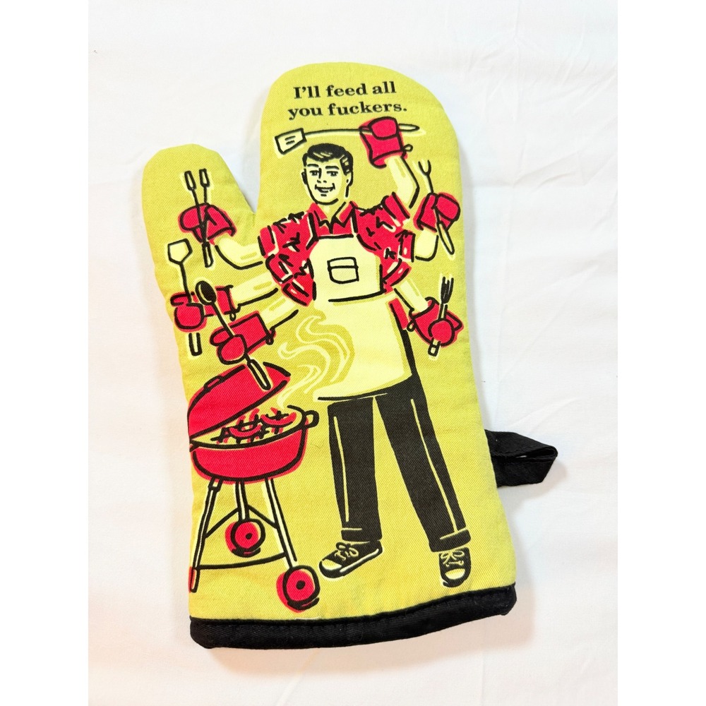 Blue Q Ill Feed All You Fuckers Funny Retro BBQ Oven Mitt Yellow Cotton